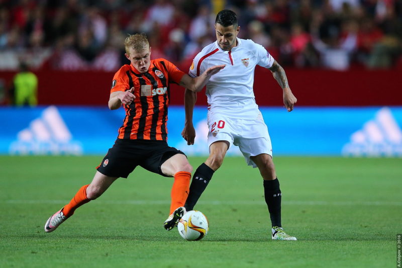 Sevilla players during match