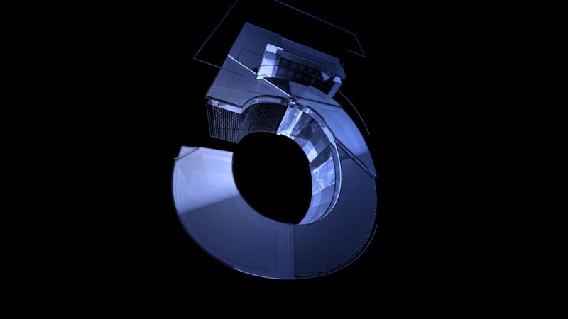 Blue number five with a black background