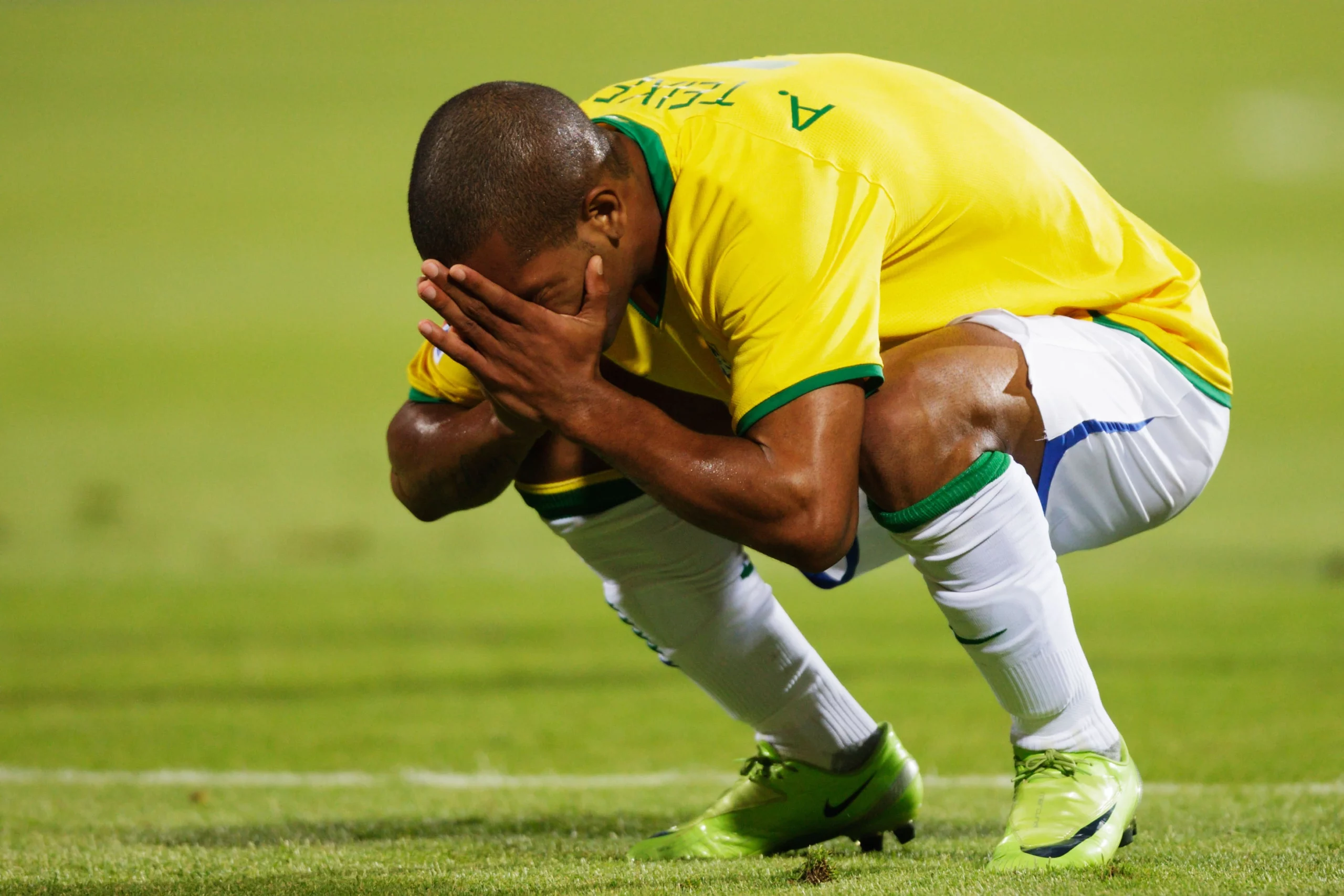 A Brazil player disappointed due to a loss.