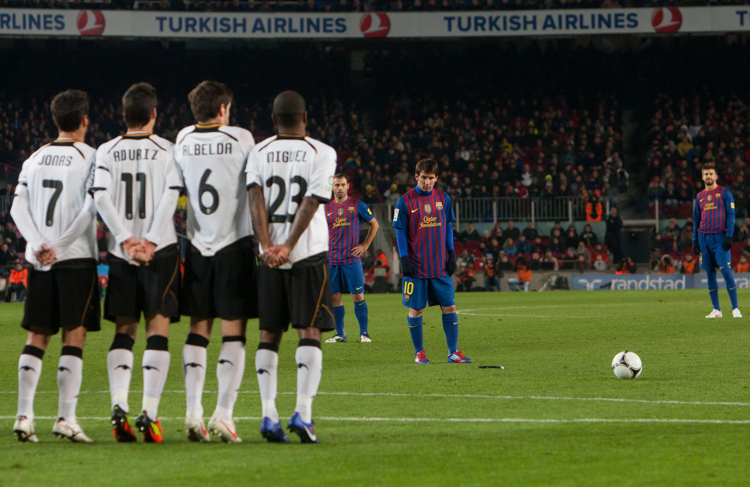 Leo Messi of FC Barcelona during free kick against Valencia