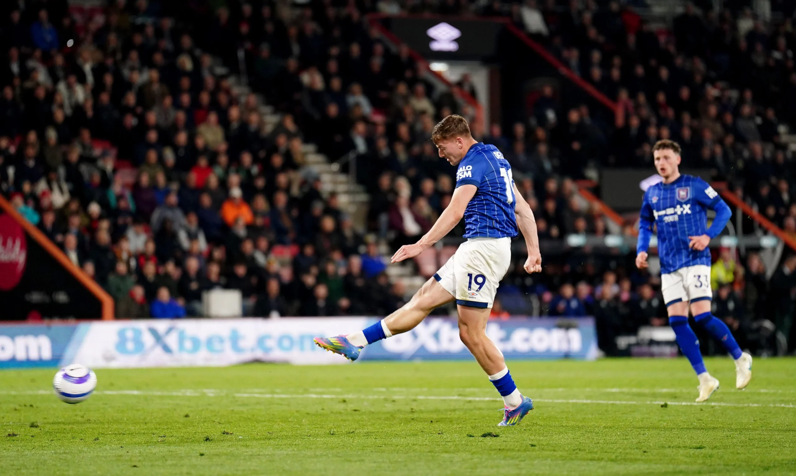 Ipswich Town's Liam Delap scores their side's second goal of the game during the Premier League match